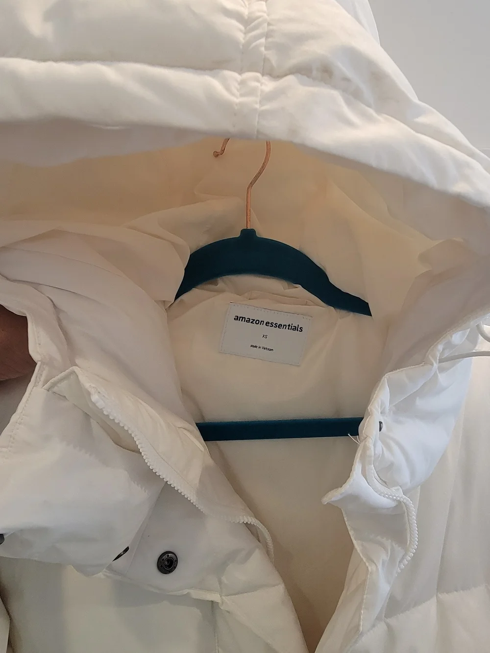 Amazon Essentials Cream Long Puffer Coat with Hood